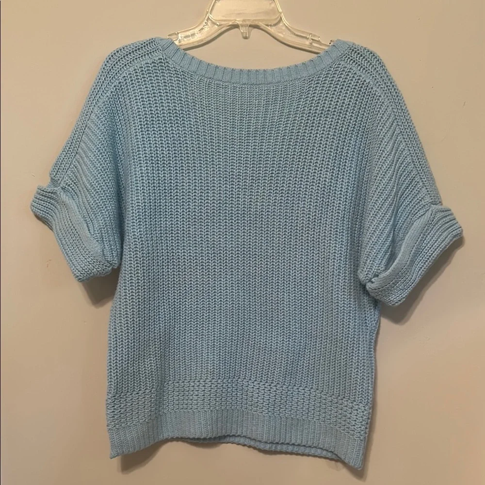 Women’s Lands' End Blue Crew Neck Sweater with Ribbed Texture - Picture 3 of 7